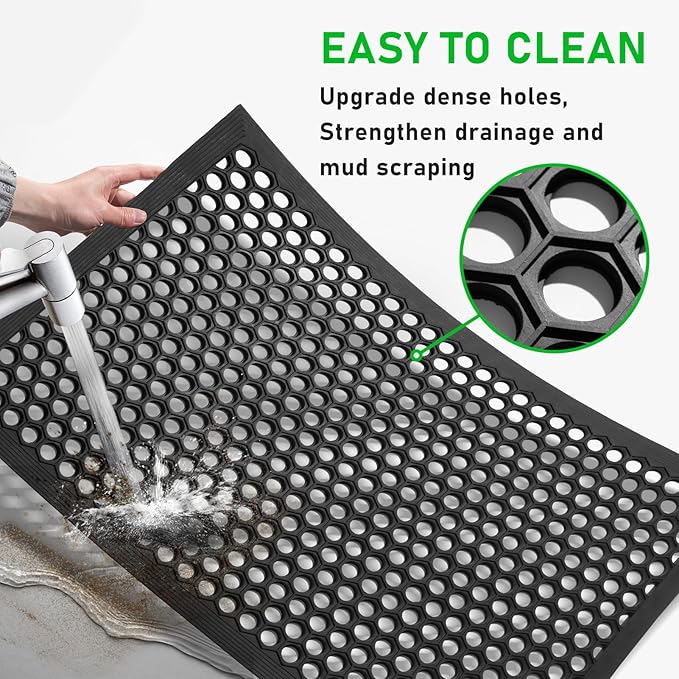 BEHERO Rubber Outdoor Mat, 36 x 24 inches Anti Fatigue Rubber Floor Mats, Non-Slip Front Door Mats Entrance, Heavy Duty Pool Mat Outside for Entryway, Garage Doormat Waterproof, Black
