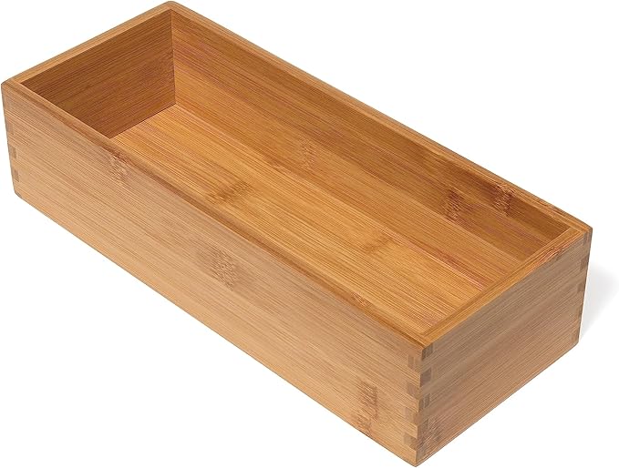 Lipper International Bamboo Utensil Holder Storage Box for Cooking Tools, Makeup, or Office Supplies, 5" x 12" x 3"