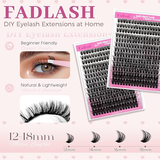 FADLASH Lash Clusters Fluffy 80D Eyelash Clusters 12-18mm Volume Lashes Cluster D Curly Cluster Eyelash Extensions (80D, 12-18mm)