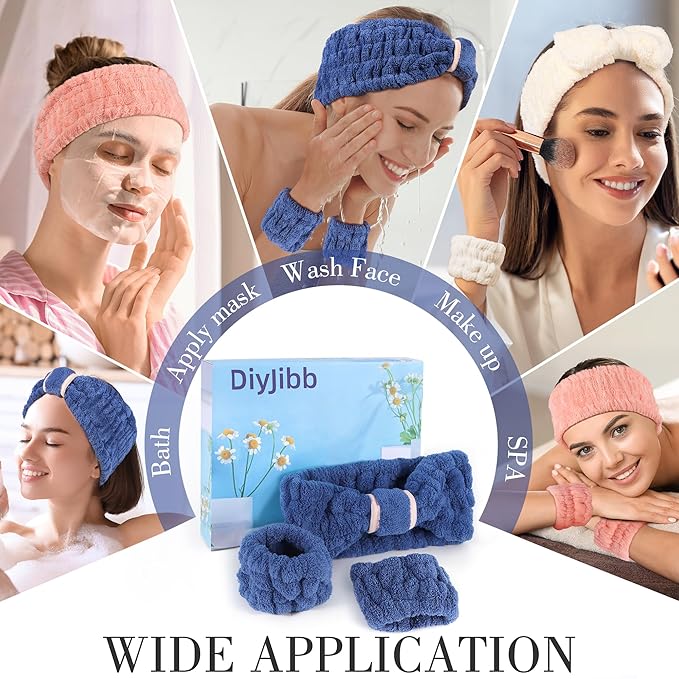 9 Pcs Spa Headband for Washing Face,Skincare Headband and Wristband Set,Women Teen Girls Facial Hairbands for Washing Face, Makeup, Sports, Yoga (dark blue + beige + orange red)