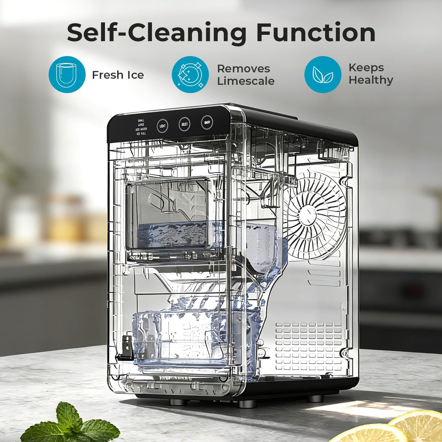 Antarctic Star Countertop Ice Maker Machine - 26.5lbs/24H, 8 Bullet Ice in 6 Mins, Self-Cleaning Portable Ice Maker with 2 Ice Sizes, Touch Display & Blue Light for Home, Office, Bar,Steel