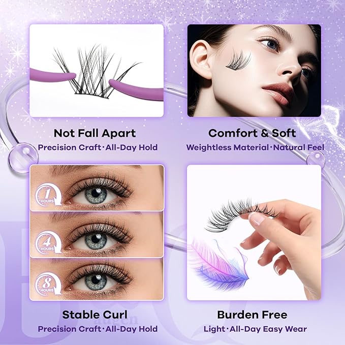 B&Q Natural Lash Clusters 01 - Cluster Eyelash Extensions, Pestañas Postizas Naturales Style Eyelashes Comfort Fit - Day-to-Night Natural Effect - Office & Date Ready For Effortless Beauty(8-16mix)