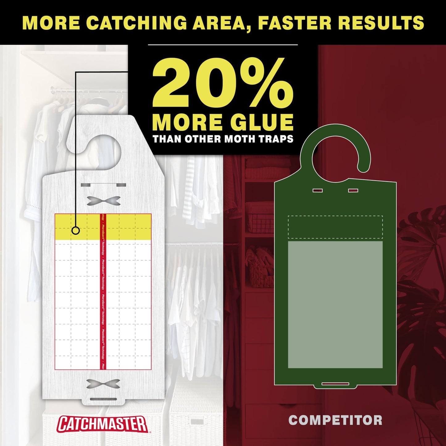 Catchmaster Clothing Moth Traps with Premium Extra Strength Odorless Pheromone Technology – XL Hardwood Design, Extra-Strength Glue – Traps & Targets Casemaking and Webbing Moths - 6-Pack