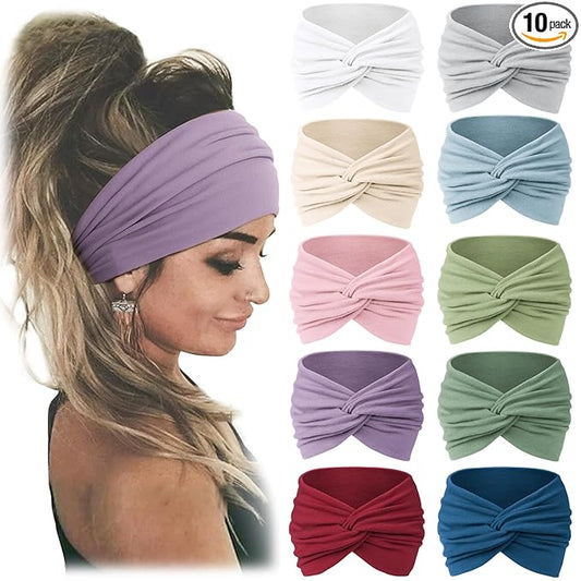 Jesries 10 PCS Women Headbands African Wide Hair Wrap Extra Turban Head Bands for Lady Large Sport Workout Stretch Non-slip Big Hair Bands