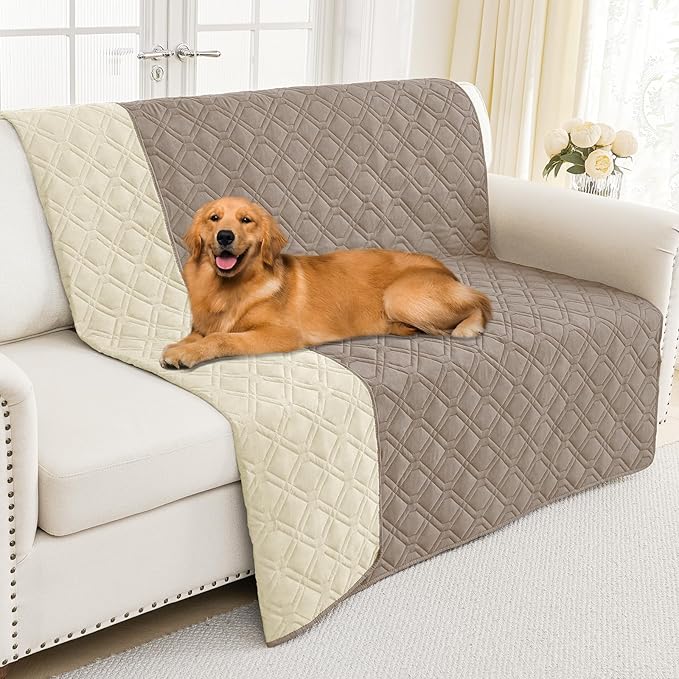 Smiry Reversible Waterproof Couch Covers for Sofa, Washable Dogs Pet Couch Covers for 3 Cushion Sofa Pet Friendly, Water Resistant Furniture Protector Slipcover, Geometric (68"x82", Taupe/Beige)