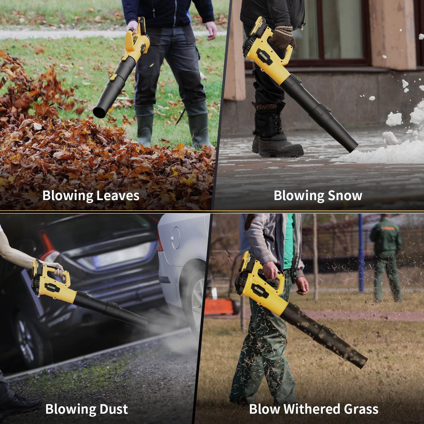 LEAPUL Leaf Blower, 21V Electric Cordless Leaf Blower, 2 X 2.0Ah Batteries and Charger Included, Lightweight Leaf Blower for Patio Cleaning, Lawn Care, Blowing Leaves and Dust, etc. LP69, Yellow