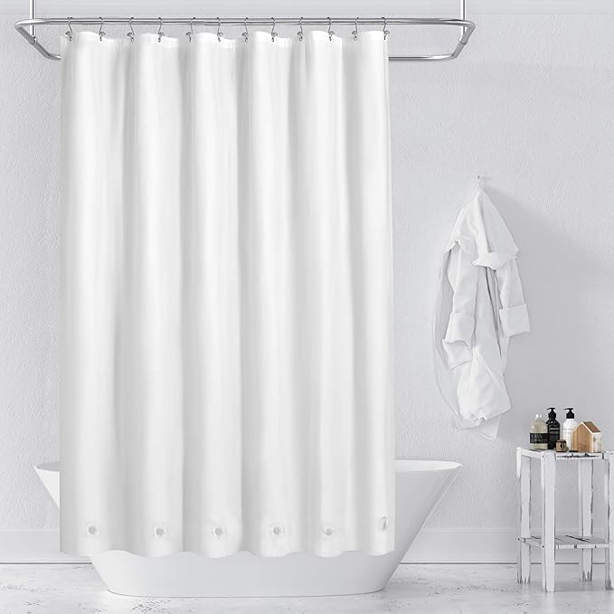 Barossa Design Long Shower Curtain Liner with 6 Magnets - 72" x 78", Waterproof PEVA Shower Liner for Bath Tub, PVC Free, Metal Grommets - White, 72x78