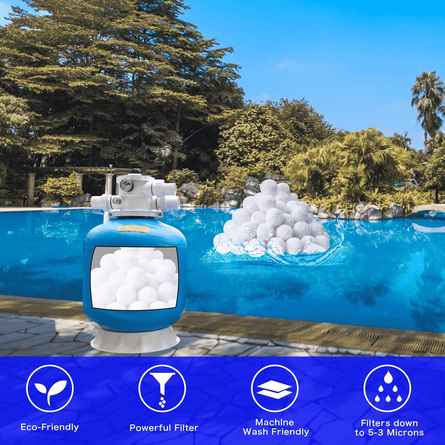 SETHVILL 1.54 lbs Pool Filter Balls for Sand Filter, Eco-Friendly Reusable Pool Fiber Filter Balls Replace Pool Filter Sand, Pool Filter Media Balls for Swimming Pool (Equals 50 lbs Pool Filter Sand)