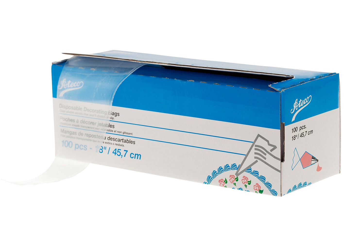 Ateco Disposable Decorating Bags, 18-Inch, Pack of 100 & 14-Piece Cake Decorating Set,Silver