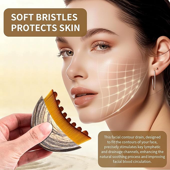 Lymphatic Contour Face Brush, 2 Pack Lymphatic Drainage Brush - Facial Dry Brush for Depuffing & Skin Glow - Premium Face Sculpting Tool & Gua Sha for Jawline, Neck Lifting & Manual Massage