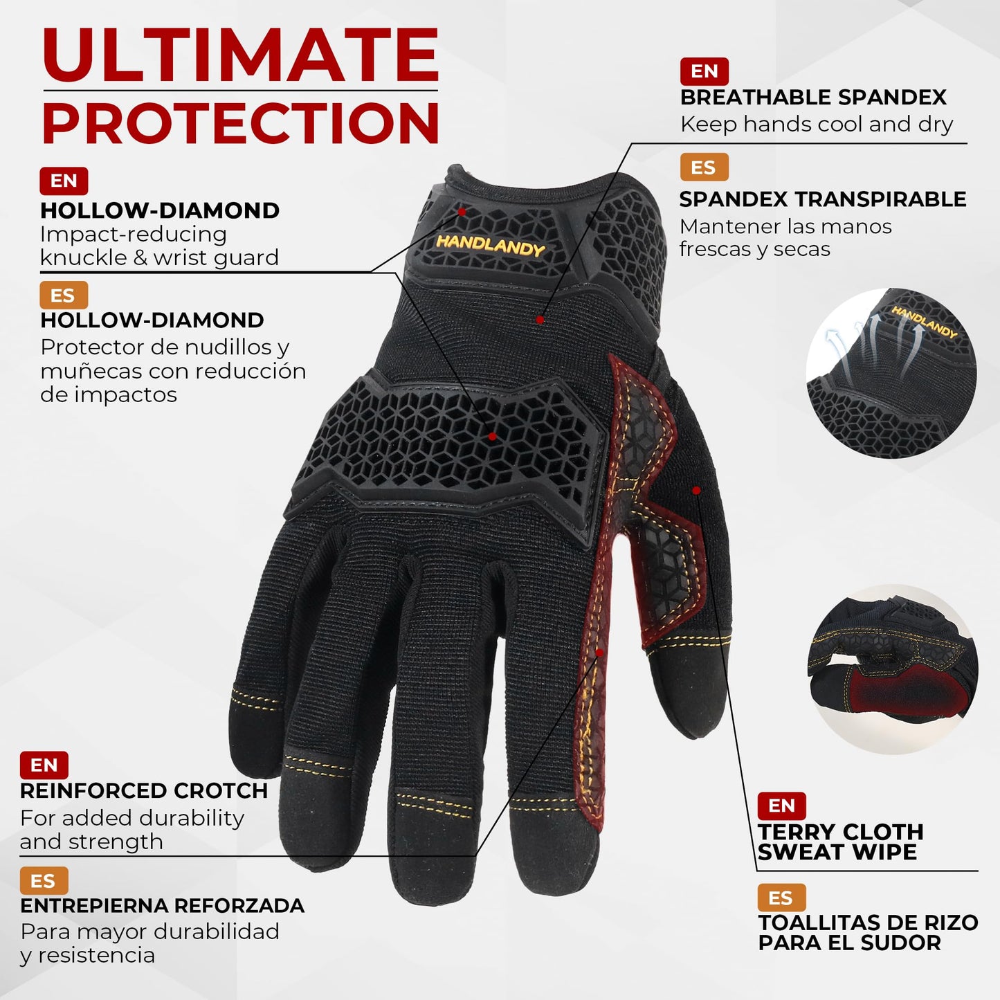 HANDLANDY Work Gloves for Men & Women, Utility Mechanic Working Gloves Touch Screen with Grip, Impact Tactical Gloves for Outdoor Activity (Large, 1 Pair)