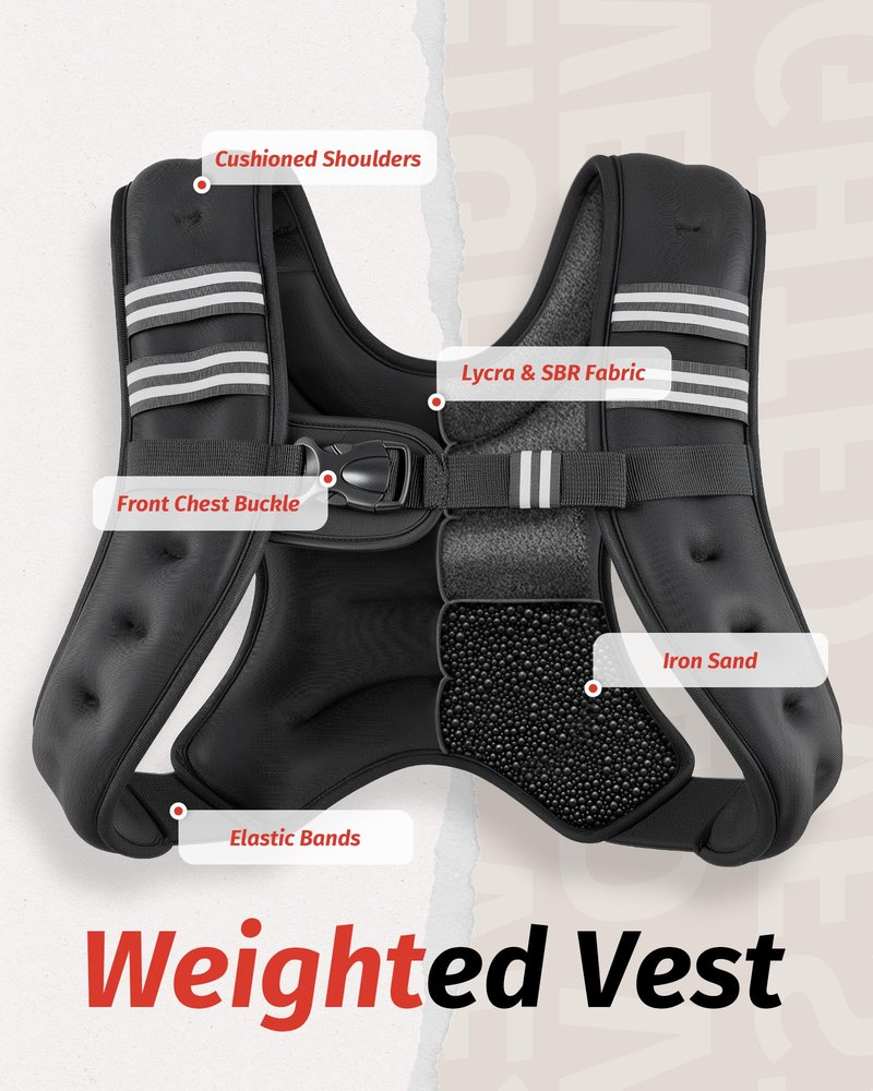 ZELUS Weighted Vest, 6lb/8lb/12lb/16lb/20lb/25lb/30lb Weight Vest with Reflective Stripe for Workout, Strength Training, Running, Fitness, Muscle Building, Weight Loss, Weightlifting, Black(6 lb)