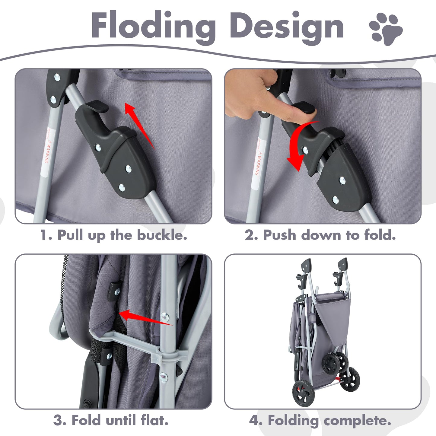 KMFurnila 3 Wheel Pet Stroller for Dogs and Cats, Foldable, Lightweight and Durable, Ideal for Small to Medium Pets, Includes Storage Basket and Cup Holders