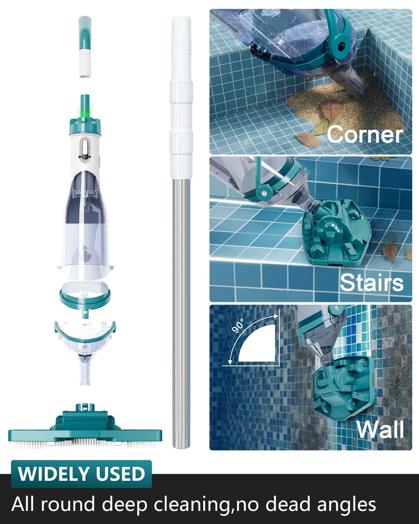 Cordless Pool Vacuum for Above Ground Pool 19.5 GPM,All Angle&LED Display,Handheld Rechargeable Spa Vacuum Cleaner for Inground Pools for Hot Tub, Leaves,Debris,Shallow Steps
