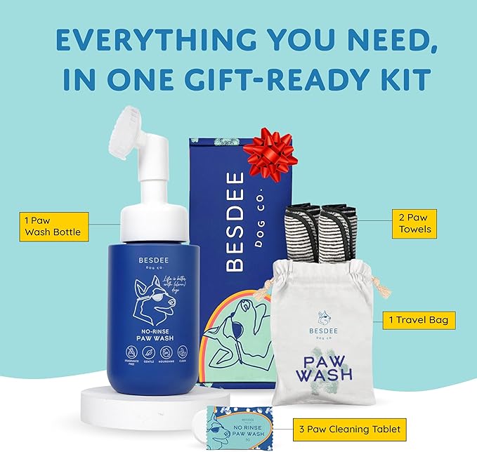 Dog Paw Cleaner. Refillable No-Rinse Paw Wash with Foaming Scrub Bottle. 3 Tablets = 3 Bottles = 150+ Washes. Eco-Conscious Paw Cleaner with 2 Towels & Travel Bag – Natural & Gentle