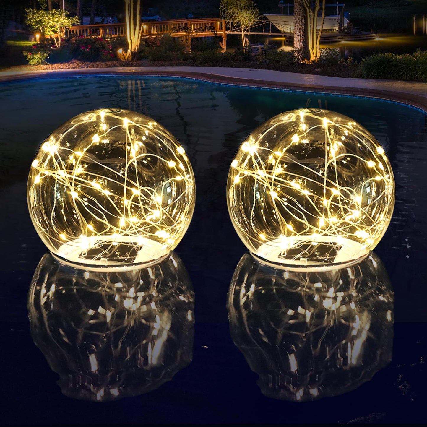 LENONE Floating Pool Lights Solar Powered, 6.5 Inch Warm White Light Up Solar Pool Lights That Float, Updated Waterproof Floating Pool Balls for Patio Party Decor(2 Piece)