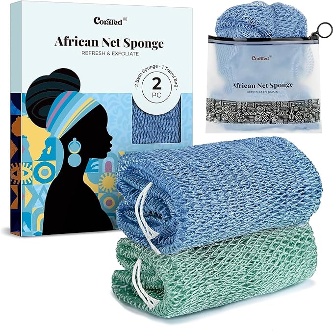 CORATED African Net Sponge with Knots Authentic, Shower Loofah Exfoliating Bath Sponge, Body Scrubber for Women Daily Use Body Care, Travel Portable Bath Accessories for Bathroom