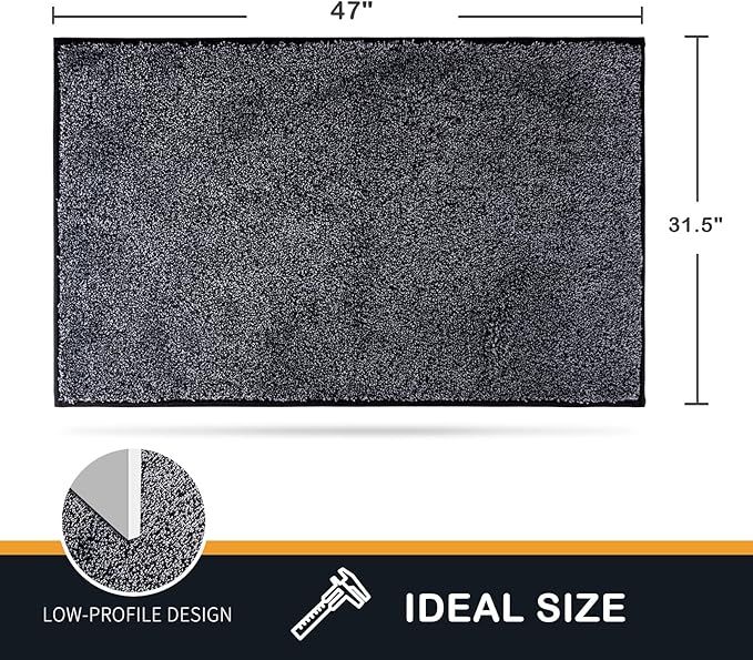 PURRUGS Dirt Trapping Door Mat 31.5" x 47", Non-Slip Machine Washable Entryway Rug, Dog Doormat, Indoor Front Door Mat, Super Absorbent Entry Rug for Muddy Shoes & Paws, Bluish Grey-Black