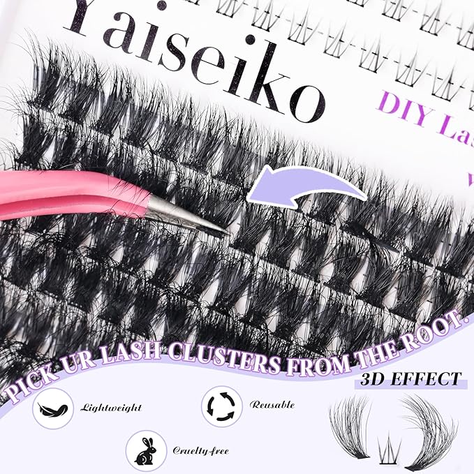 Lash Clusters with Bottom Lashes 12-25mm Thick Cluster Eyelash Extensions 294Pcs Wispy Individual Lashes with Lower Eyelash Clusters 100D Plant Fibers Lashes Clusters DIY at Home, by Yaiseiko