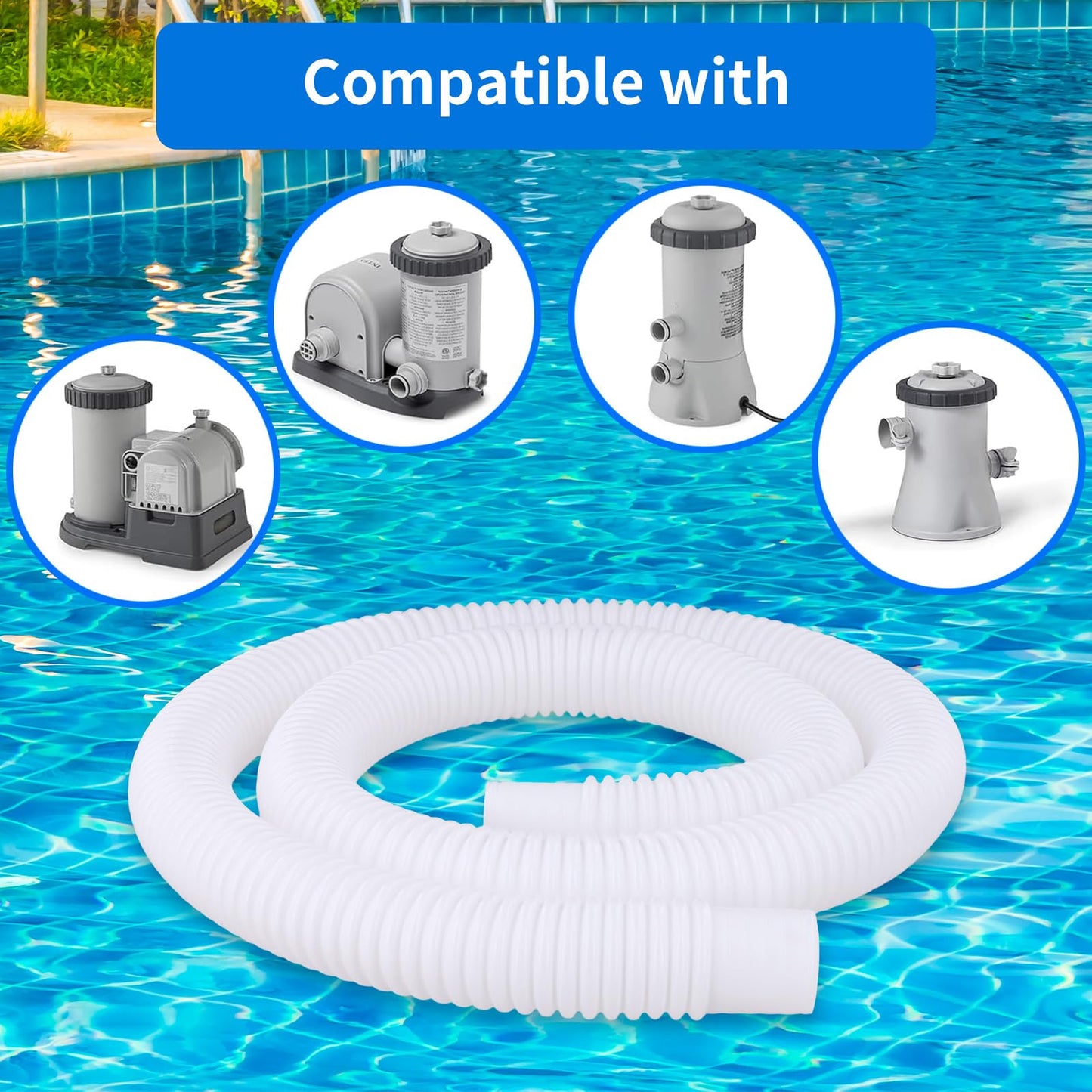 Homyplaza Replacement Pool Hoses for Above Ground Pools, 4 Pack, 1-1/4" Diameter x 59" Length, Includes 8 Metal Clamps, Compatible with All 1.25" Pool Filter Pumps
