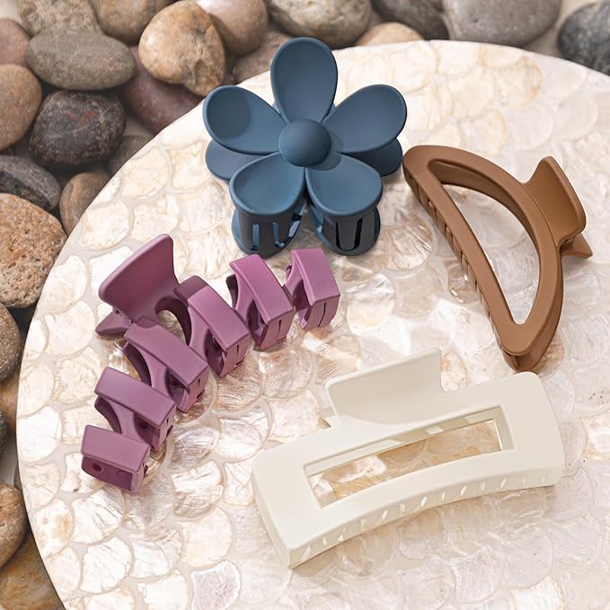 8PCS Hair Clips for Women, Flower Claw Clips for Thick Hair, Non-Slip Hair Accessories with Multi-Styles, Neutral Colors Hair Claw Clips and Variety Pack, Ideal for Girls
