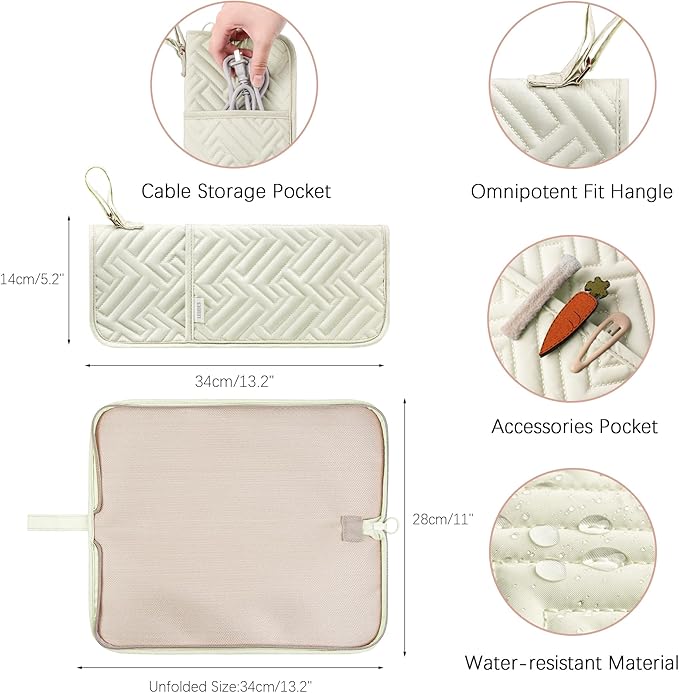 Hair Tool Organizer Heat Resistant Mat for Flat Iron Case Hot Tools Curling Iron Holder Hair Tools Travel Bag for Straightener Brush Pad Pouch Hairstylist Essentials (Beige)