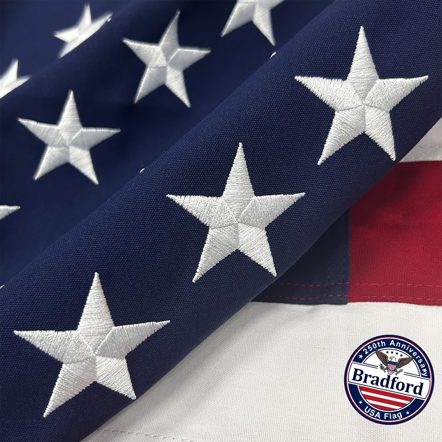 Bradford Cotton American Flag 3x5 ft for Outside, Heavy Duty Embroidered America USA Flags Soft Cloth Material, Vivid Color US United State Flag with 2 Brass Grommets