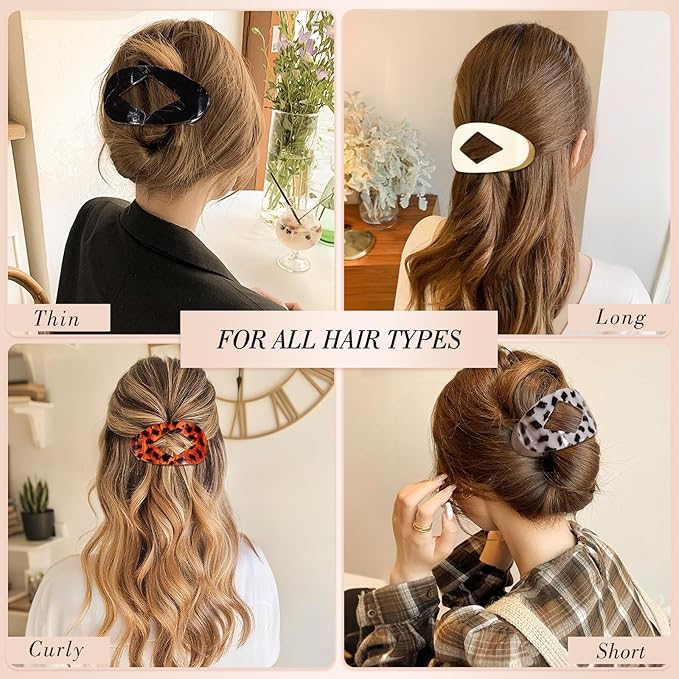Obeoby 8 Pcs Flat Claw Clips for Women, Strong Hold French Flat Hair Clips for Thick Thin Hair Barrettes Accessories Round Large Medium (Tortoiseshell)