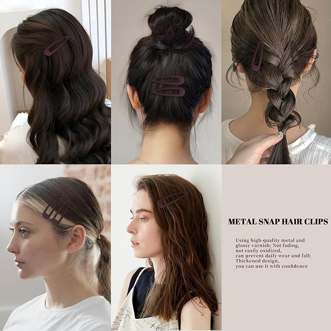 Small Hair Barrettes For Women No Slip Metal Snap Clips For Thin And Fine Hair,Matte Dark Red,20 PCS,1.97 x 0.5 Inch.