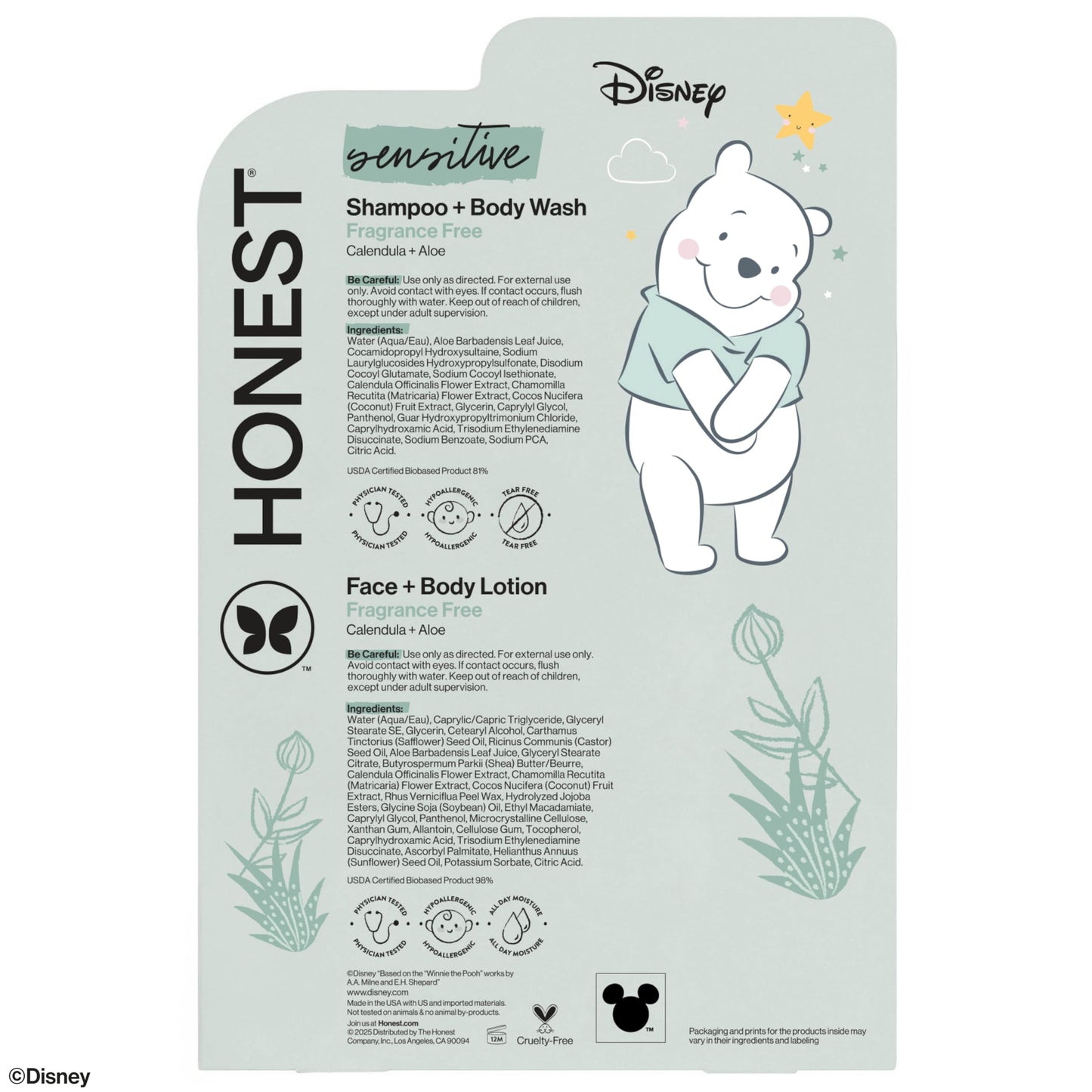 The Honest Company 2-in-1 Cleansing Shampoo and Body Wash, Face Lotion Bundle, Disney Design, Gentle for Baby, Dermatologist Tested, Sensitive Fragrance-Free, 18.5 fl oz