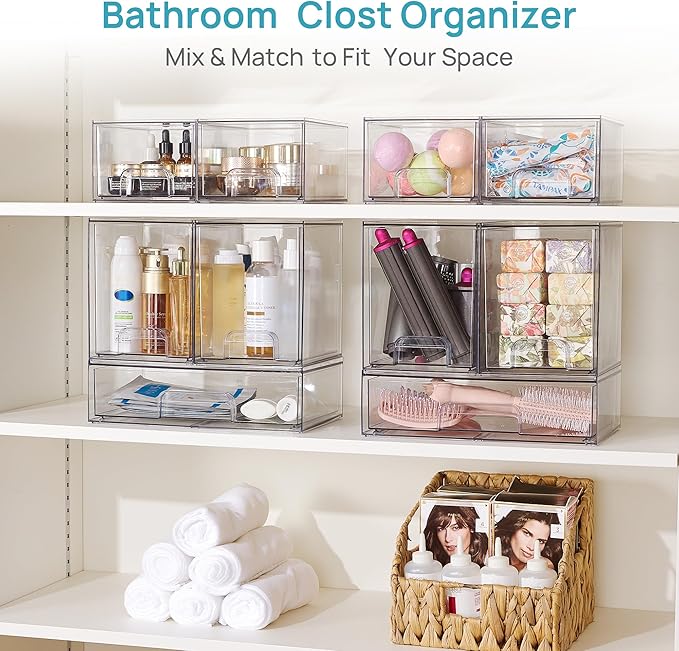 Vtopmart 6 Pack Clear Baby Bottle Organizer Set, Stackable Storage Drawers Ideal for Kichen Countertop, Vanity, Bathroom, Cabinet, Pantry Organization
