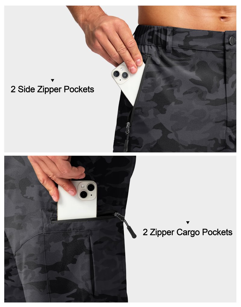 Pudolla Men's Hiking Cargo Shorts Lightweight 7" Travel Casual Shorts for Men Golf Work Outdoor with 5 Zipper Pockets(Black Camo X-Large)