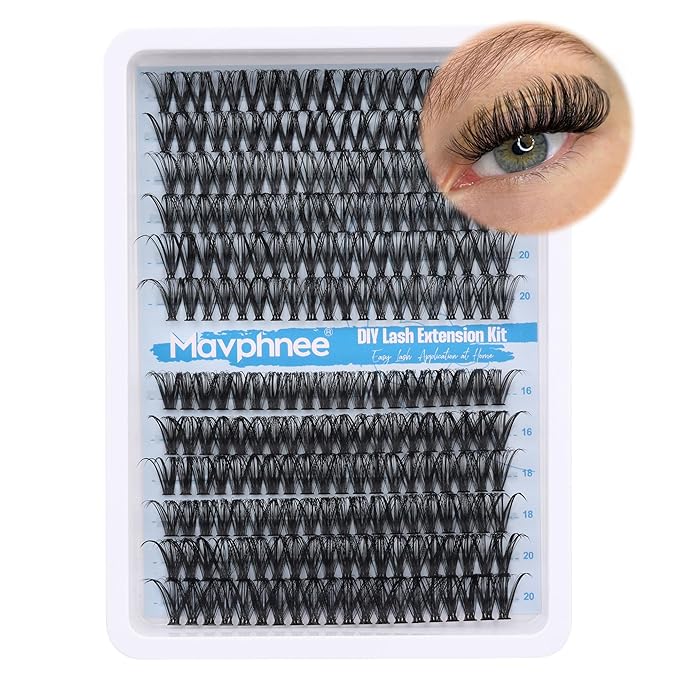 Lash Clusters 240 Pcs Individuals Eyelash Extensions 16-20MM Dramatic Long Fluffy D-Curly Lash Extensions Pack by Mavphnee (40D+50D)