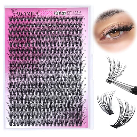 Individual Lashes 320pcs Lash Clusters 40D 9-16mm Mix DIY Lash Extension D Curly Eyelash Clusters Eyelash Extension Wispy Cluster Lashes DIY for Self Application by Yawamica (40D-0.07D, 9-16mix)