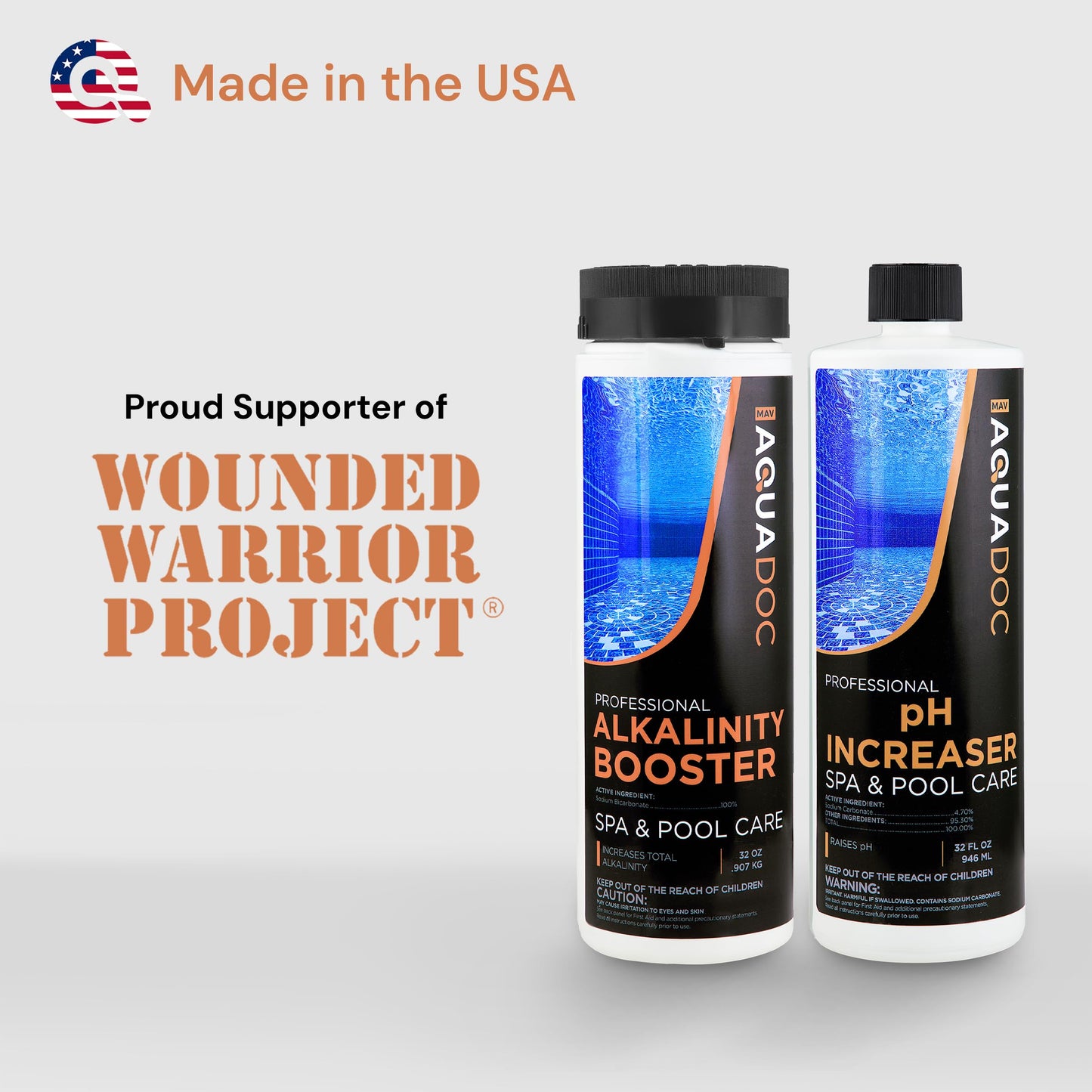 AquaDoc Spa Alkalinity Increaser and pH Increaser for Hot Tub Bundle - Includes 32oz pH Up and 32oz Alkalinity Up for Hot Tub - Spa Chemicals to Help Balance Water - Made in USA