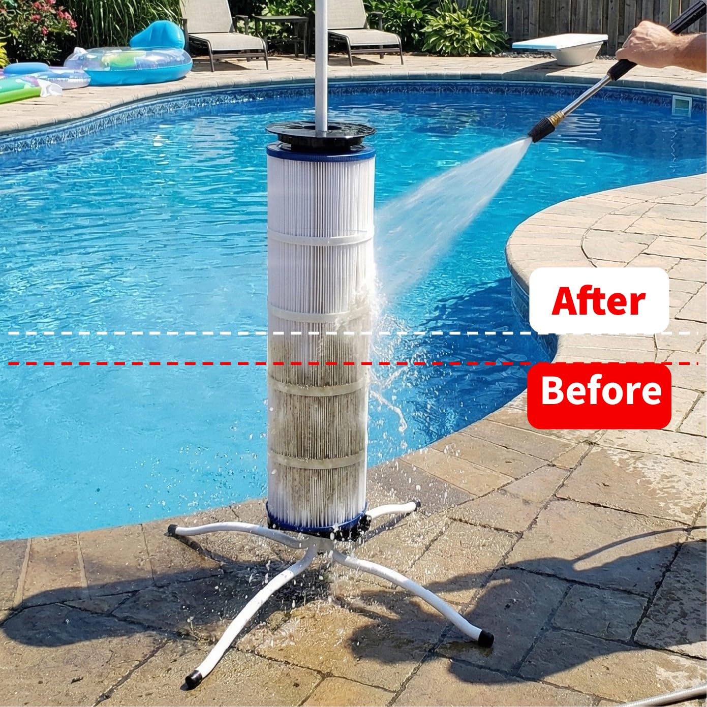 Ulinlo pouly Pool Filter Cleaner Stand Kit with Smooth Bearing, Rotatable Washing Tool for 3", 4", 6" Filter Cartridges
