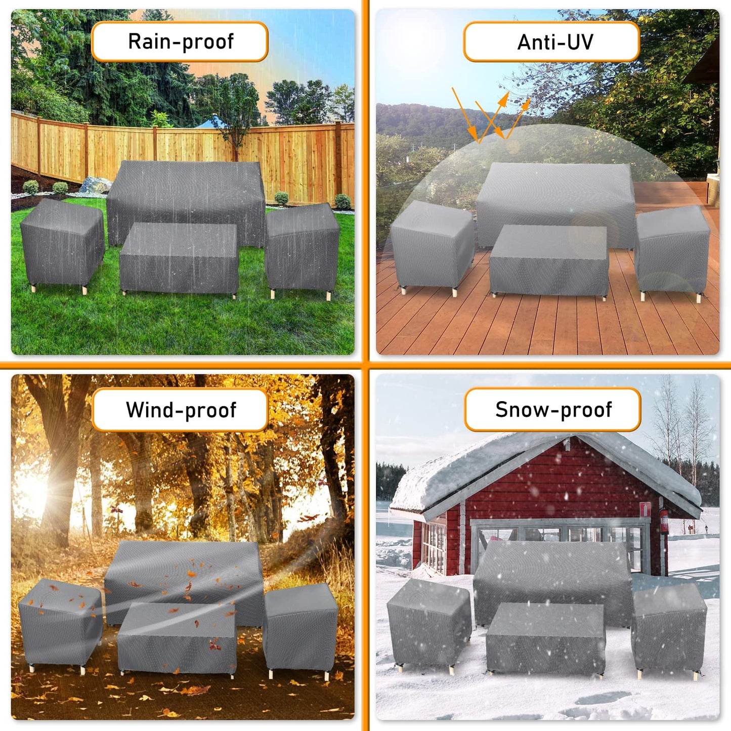 STARTWO Outdoor Patio Furniture Covers Waterproof 4-Piece Set, for Chairs 33in, Loveseat 58in, Coffee Table 46in, Heavy Duty 600D, Grey