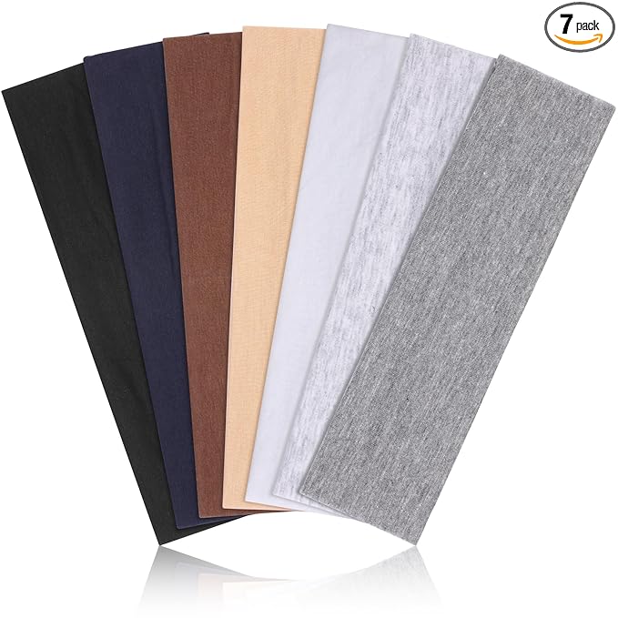 DiyJibb Wide Headband for Women - 7 Pack Soft Cotton Stretchy Elastic Headbands, Non-Slip Thick Hair Bands for Yoga Workout Running Sports, Fashion Hair Accessories Gift