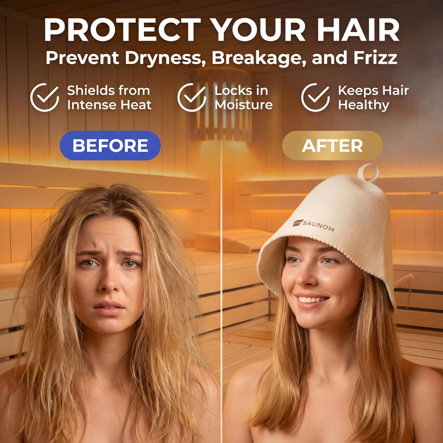 SAUNOM Premium Ultra Soft Sauna Hat for Women and Men — 100% Merino Wool — Ultra Soft, Breathable, Itch-Free and Odor Resistant Sauna Cap — Ideal Banya Hat