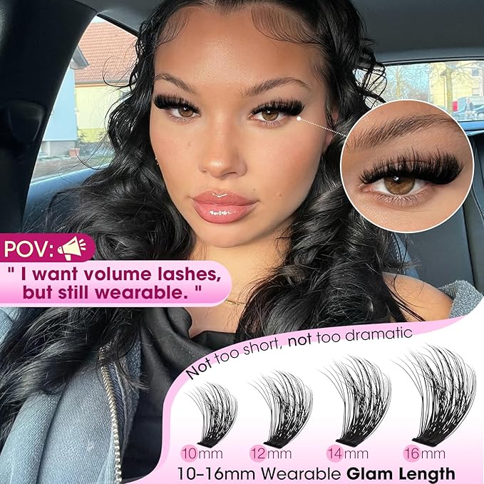 200D Volume Lash Clusters 10-16mm Wispy Eyelash Clusters Fluffy Cluster Eyelash Extensions D Curl Individual Lashes DIY Wearable Lash Extension by Yawamica