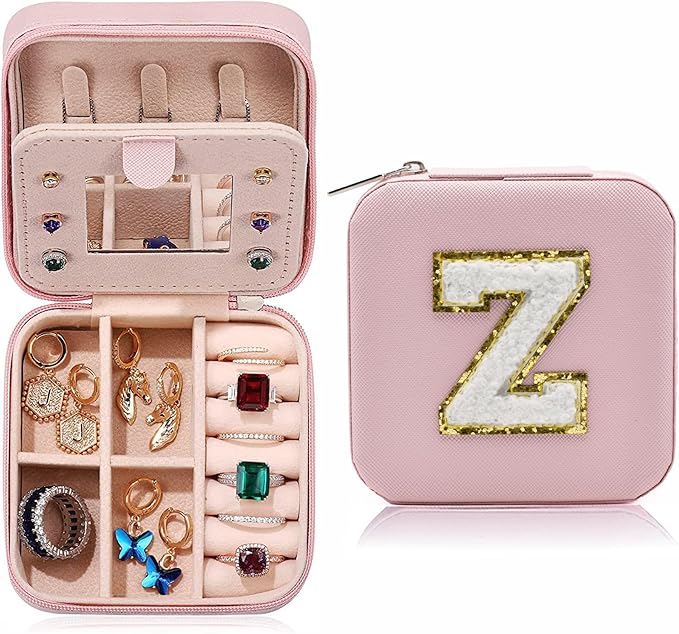 MODENGKONGJIAN Travel Jewelry Case for Women Fashion, Ring Necklace Earring Jewelry Holder Organizer Box, Small Portable Jewellery Storage, Initial Z