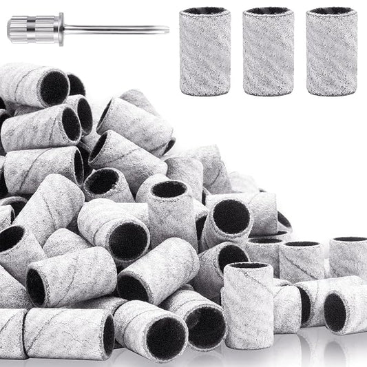 100Pcs Nail Sanding Bands for Nail Drill 240Grit, Fine Grit Nail Sanding Bands for Nail Drill with 3/32Ã¢ÂÂ Nail Sanding Bit for Natural Nail, Nail Drill Sanding Bands Set for Manicure & Pedicure