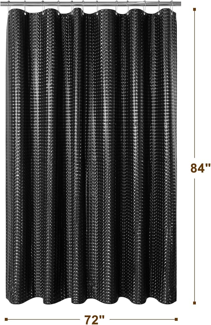 Barossa Design Extra Long Shower Curtain Liner 72" x 84", Waterproof XL PEVA Shower Liner with 3 Magnets for Bathroom, Lightweight, Metal Grommets - Dimensional Black, 72x84
