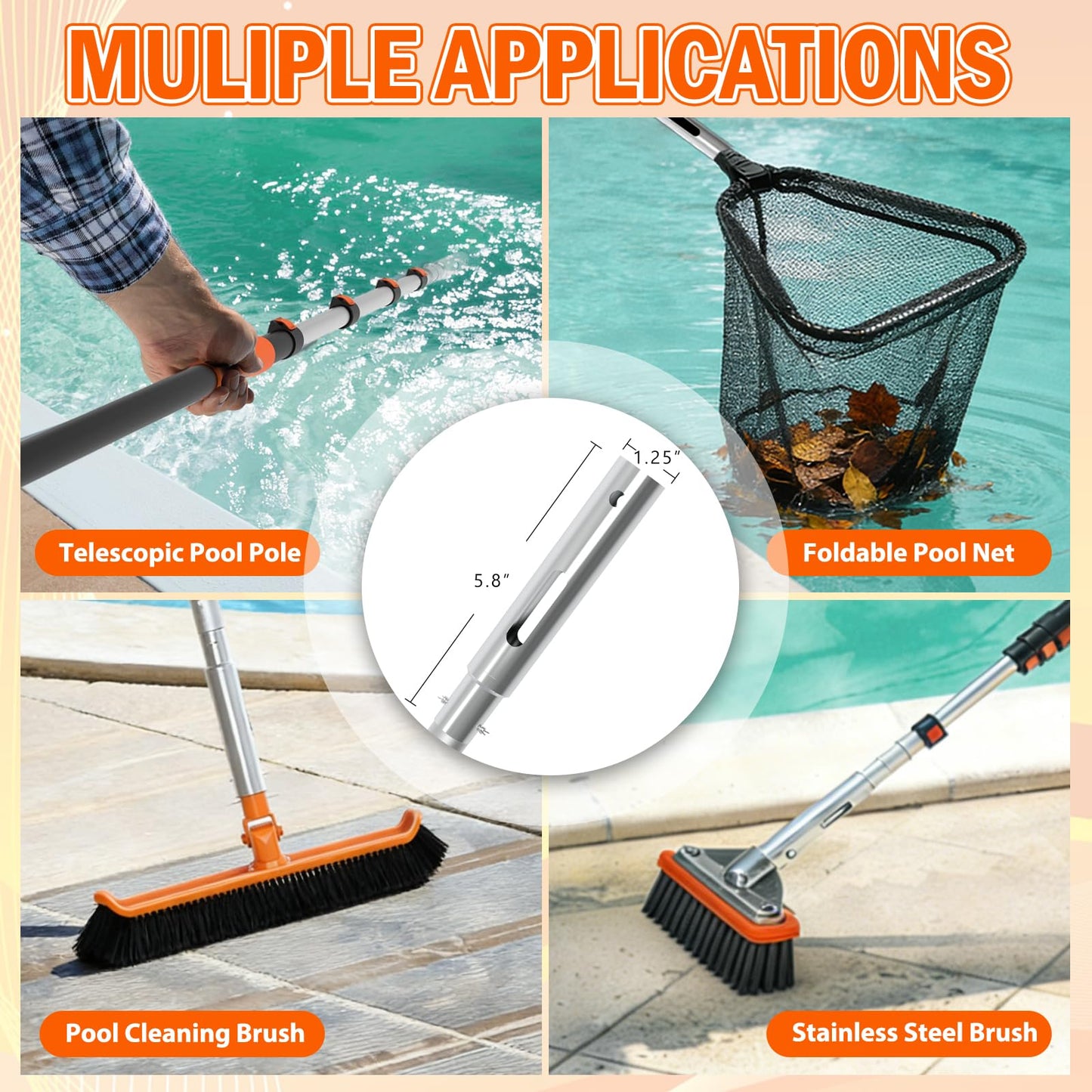 SISIUPASSIE 20FT Telescopic Pool Pole, Heavy Duty Swimming Pool Pole Adjustable Length, Aluminium Aolly, Universal Pole for Skimmer Nets, Vacuum Heads and Brushes