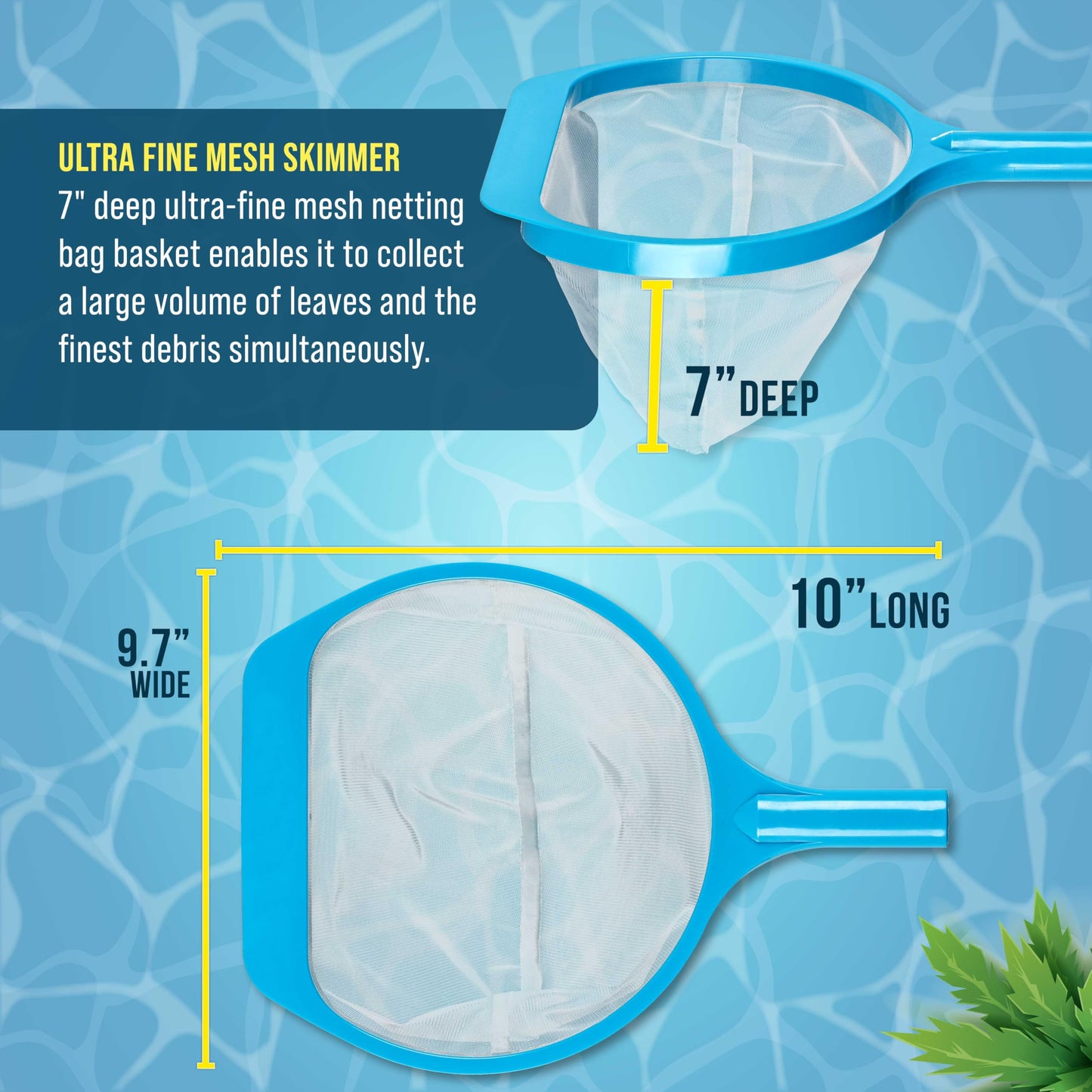 U.S. Pool Supply Spa, Hot Tub, Pool Leaf Skimmer Net, 17" & 48" Long Aluminum Poles - Deep Ultra Fine Mesh Netting, Handheld Pool Cleaning Net, Clean Finest Debris, Leaves, Ponds, Small Above Ground