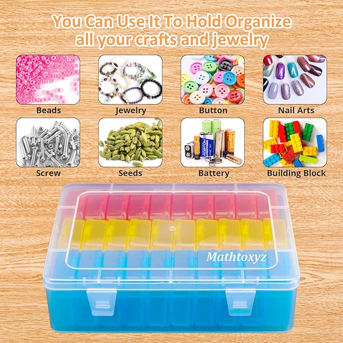 Mathtoxyz Bead Organizer Box(Red,Yellow,Blue), 31Pcs Small Bead Organizers and Storage Plastic Cases Mini Clear Containers Boxes with Hinged Lid and Rectangle for Bracelet Making DIY Jewelry Craft