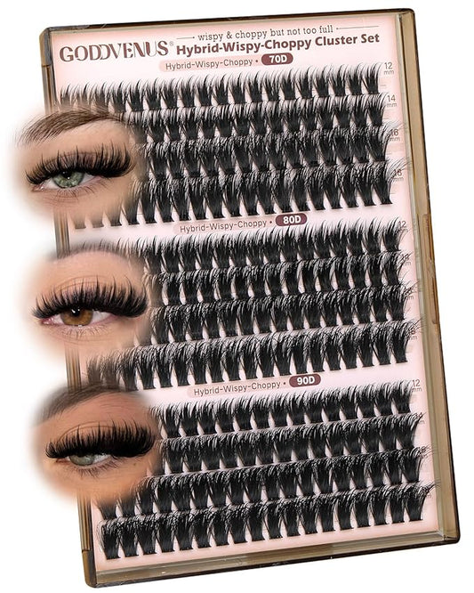 Goddvenus Wispy Lash clusters Hybrid Cluster Eyelash Extensions Natural Fairy Eyelash Clusters D Curl Individual Lashes Fluffy False Eyelashes (70D 80D 90D 12-18mm Mixed)