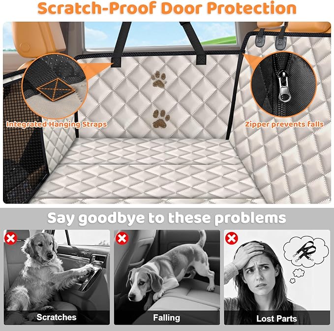 URPOWER Backseat Extender for Dogs - Hard Bottom Dog Car Seat Cover for Back Seat, Dog Hammock for Car and SUV, Pet Rear Seat Protector Dogs Travel Bed with Mesh Window & Side Flaps