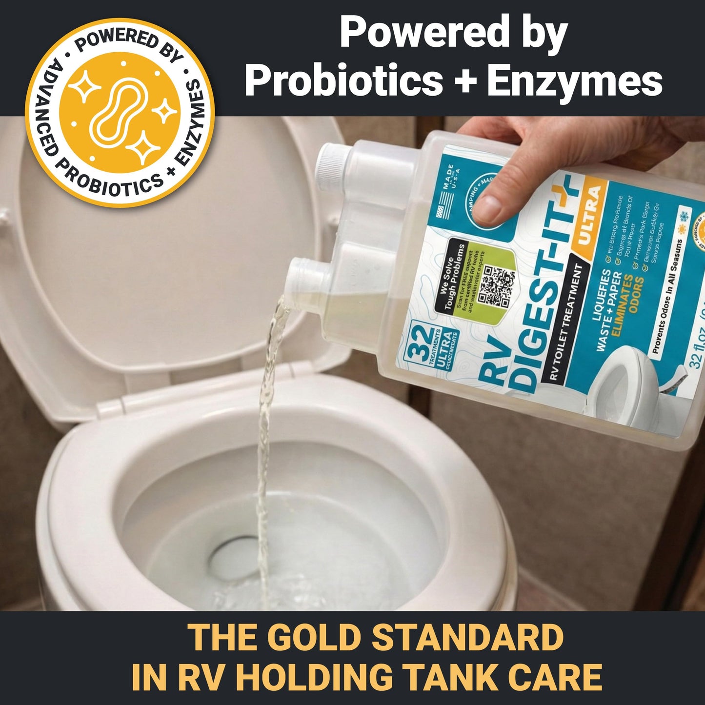 Unique RV Digest-It Ultra RV Toilet Treatment, 32 Uses, Super Concentrated - Eliminates Smells and Liquifies Waste, Easy-Measure Extra-Strength Preventive Bio-Enzymatic Holding Tank Treatment (32 oz)