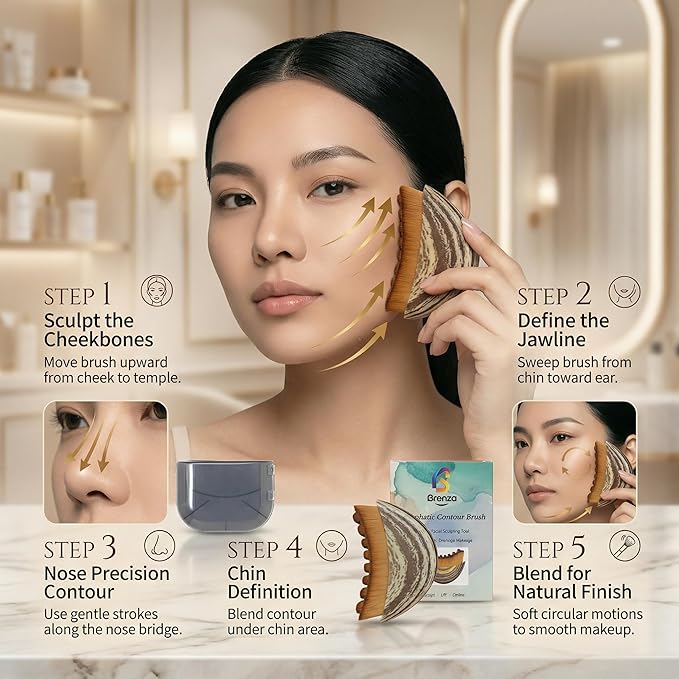 Brenza Lymphatic Contour Face Brush Ã¢ÂÂ Facial Sculpting Tool for Lymphatic Drainage & Depuffing, Face Massager for Jawline Definition, Facial Dry Brush Skincare Tool